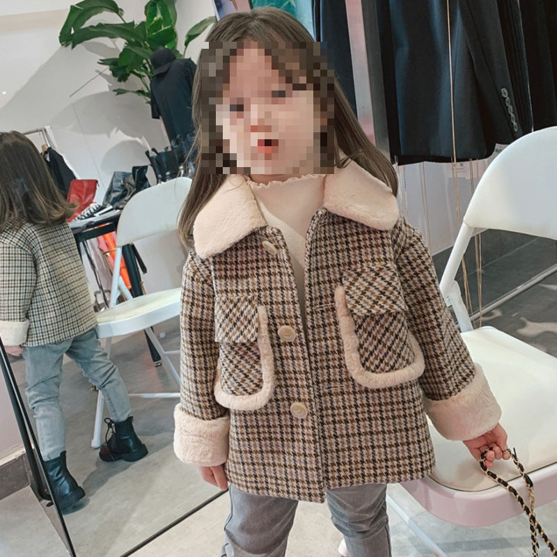 Girl Jacket Girls' Coat Plaid Autumn and Winter Clothing