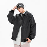 Unisex Baseball Jersey Vintage Lapel Leather Jacket Loose Pu Leather Casual Jacket