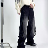Unisex Jeans Vintage Contrast Jeans Loose Straight Pants Washed Trousers