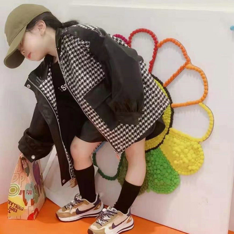 Girl Jacket Girls' Coat Plaid Coat Top