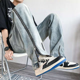 Unisex Jeans High Street Split Straight Pants