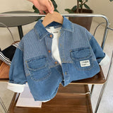 Boy Jacket Spring Boys' Cow Shirt Striped Lapel Shirt Fashionable Jacket