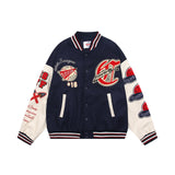 Unisex Baseball Jersey Fall/Winter Vintage Embroidered Loose Stand-Up Jacket