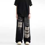 Unisex Jeans Vintage Ripped Jeans Summer Washed Old Loose Wide Leg Straight Pants