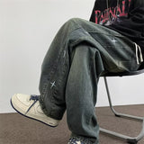 Unisex Jeans Star Embroidered Jeans Vintage Wide Leg Pants
