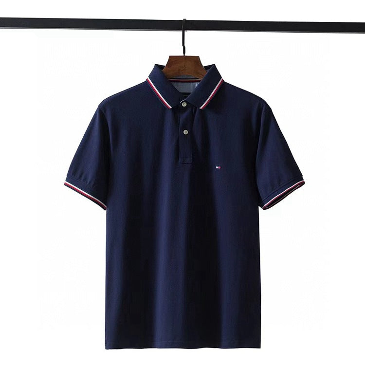 Tommy T Shirts Tommy Cotton Collar Men's Slim-Fit Short-Sleeved Color Collar Polo Shirt
