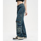 Unisex Jeans Washed Vintage Straight Casual Pants