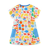Girl Dress Girls' Summer Knitted Cotton Cartoon Printed Princess Dress Cute round Neck
