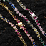 Zircon necklace colorful heart-shaped tennis chain
