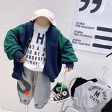 Boy Jacket Children's Autumn and Winter Clothes Boys' Jacket Fleece Padded Coat Middle Children Sweatshirt Baseball Uniform Tide