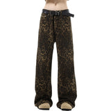 Unisex Jeans Retro Leopard Jeans Men's and Women's Straight Loose Casual Pants