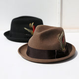 Walter White Hats Autumn and Winter Jazz Top Hat Plain Feather Big Brim Top Hat Banquet Party