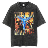 Rock Band T Shirt Short-Sleeved T-shirt Loose Hip Hop Washed Old