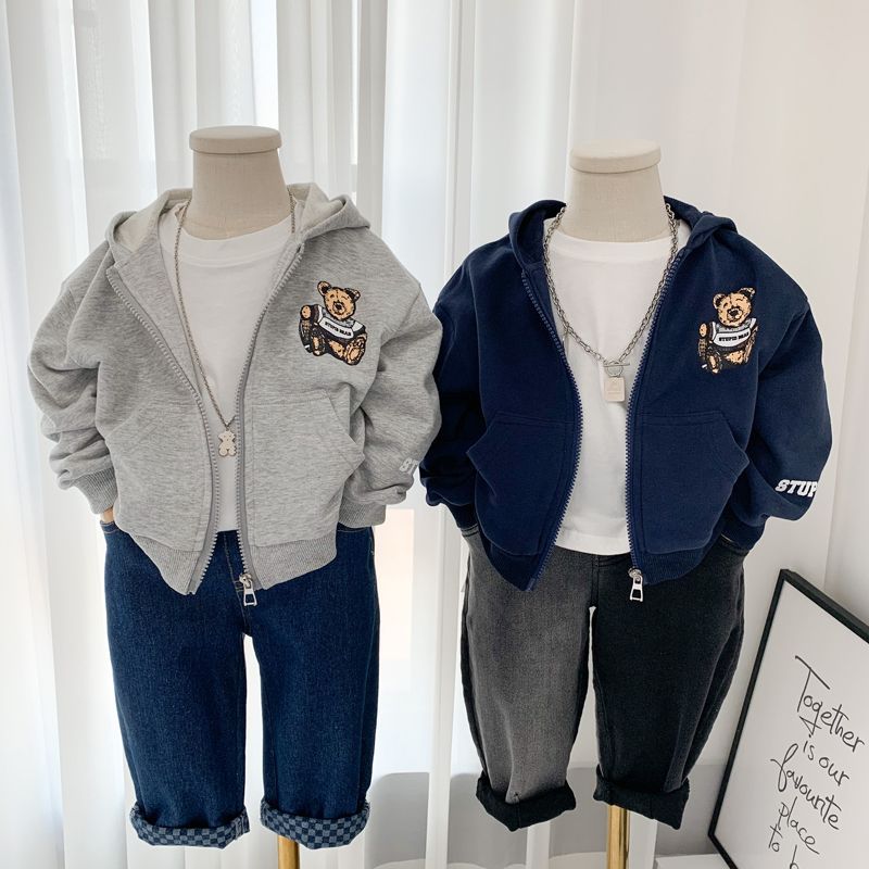 Boy Jacket Boy Hooded Coat Children's Korean-Style Cartoon Spring and Autumn Clothing Children's All-Match