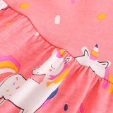 Girl Dress Girls' Short-Sleeved Dress Summer Cartoon Printed Knitted Cotton round Neck Children Shirt