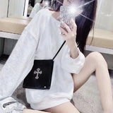 Chh Chrome Heart Leather Bag Flame Cross Leather