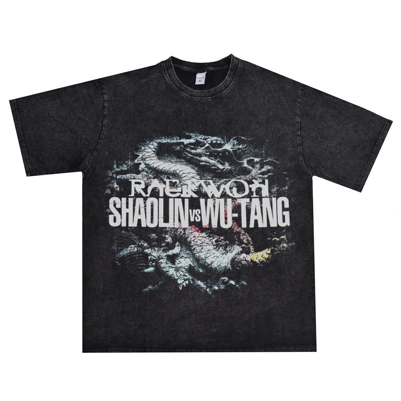 Rock Star T Shirt Raekwon Printed T-shirt Short Sleeve Loose Washed-out Distressed Men and Women