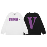 Vlone Sweatshirts Autumn and Winter Purple Big V Letter Crew Neck