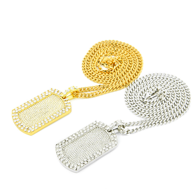 Jewelry Hiphop Diamond Army Pendant Necklace Dog Tags