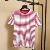 Tommy T Shirts Tommy Fashion Striped Yarn-Dyed Stitching Fabric round Neck Short Sleeve T-shirt