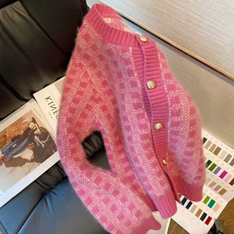 Girl Jacket Girl's Sweater Plaid Warm Cardigan Top Autumn and Winter