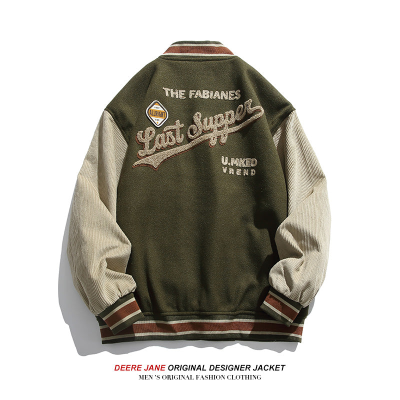 Men's Baseball Jacket Spring Stitching Baseball Uniform Men's Loose Vintage Casual Jacket