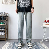 Unisex Jeans High Street Split Straight Pants