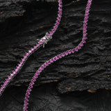 Zircon necklace three prongs red corundum tennis chain