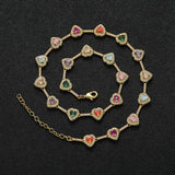 Zircon necklace colorful heart-shaped tennis chain adjustable