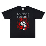 Rock Star T Shirt Washed Distressed T-shirt Short Sleeve Cotton Men and Women Loose