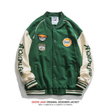 Men Baseball Jacket Fall Color-Blocking Baseball Uniform Loose All-Matching Couple Style