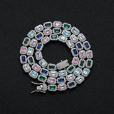 Zircon necklace mixed color rectangular zircon single row chain