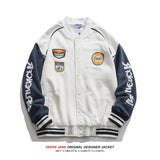 Men Baseball Jacket Fall Color-Blocking Baseball Uniform Loose All-Matching Couple Style