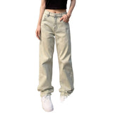 Unisex Jeans Alphabet Print Old Jeans Loose