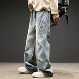 Unisex Jeans Vintage Washed Splicing Loose