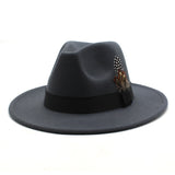 Walter White Hats Fashion Couple Feather Woolen Top Hat Flat Brim Big Brim Jazz Hat