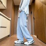 Unisex Jeans Vintage Elastic Waist Jeans Spring Loose Straight Pants