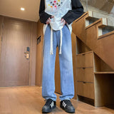Unisex Jeans Vintage Elastic Waist Jeans Spring Loose Straight Pants