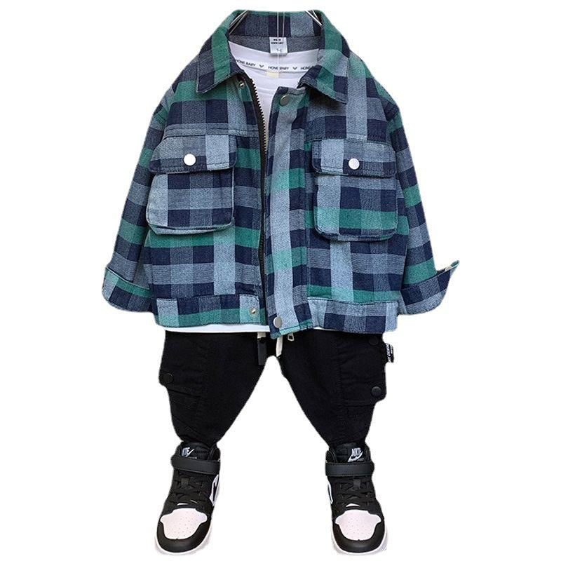 Boy Jacket Boys' Spring and Autumn Jacket Fashion Baby Handsome Denim Wear