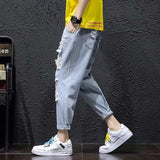 Unisex Jeans Summer Ripped Jeans Loose Straight Casual Pants