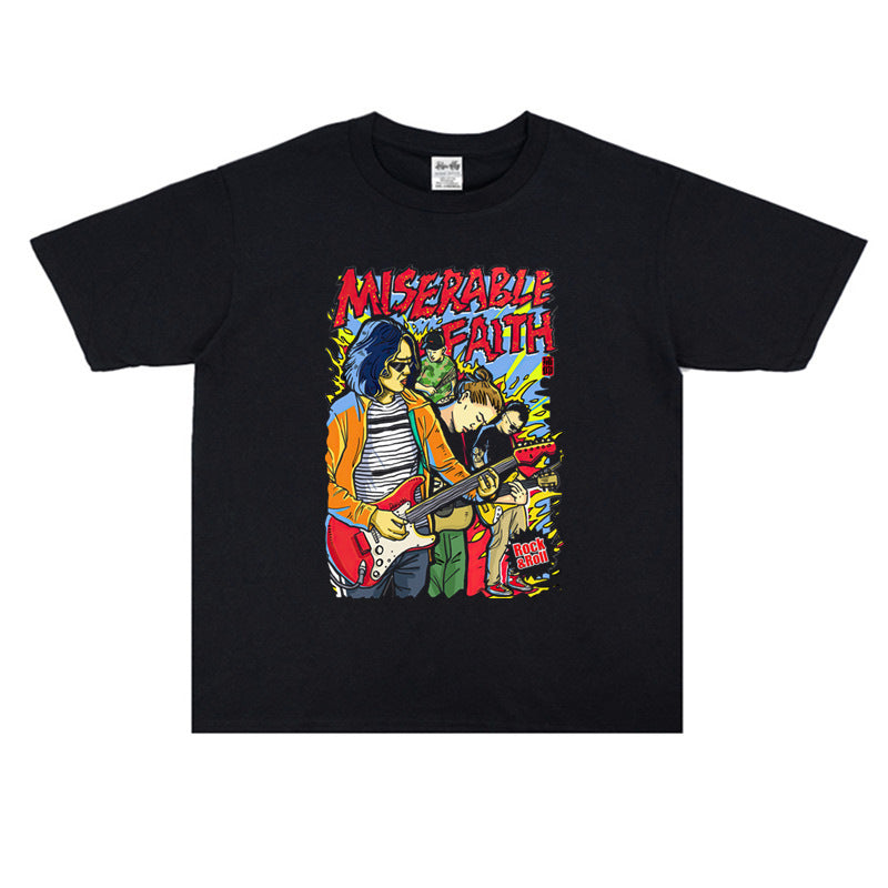 Rock Star T Shirt Youth Male and Female Personality Short Sleeve round Street Cotton T-shirt