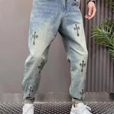 Unisex Jeans with Cross Embroidery