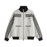 Unisex Baseball Jersey Striped Sports Jacket Vintage Loose Casual Stand-Up Top