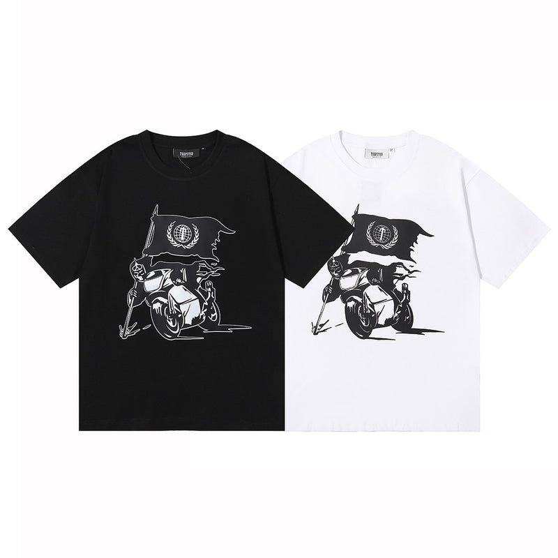 Trapstar T Shirts Trapstar Ghost Rider Flag Print Casual Short Sleeve T-Shirt
