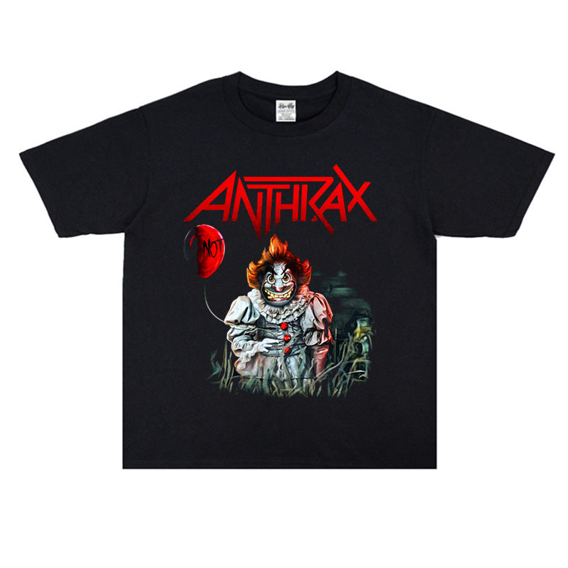 Rock Star T Shirt Anthrax Band Printed T-shirt Short Sleeve round Neck Loose Version for Men and Women