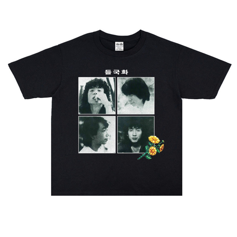 Rock Star T Shirt Retro Washed Short Sleeve Loose Street