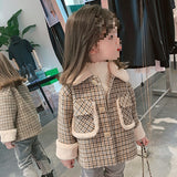 Girl Jacket Girls' Coat Plaid Autumn and Winter Clothing