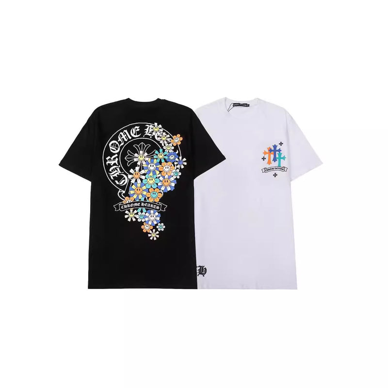 CHH Chrome Heart T Shirts Croix Cross Color Leather Printed Short Sleeve T-Shirt
