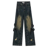 Unisex Jeans Old Washed Jeans Vintage Straight Wide Leg Pants
