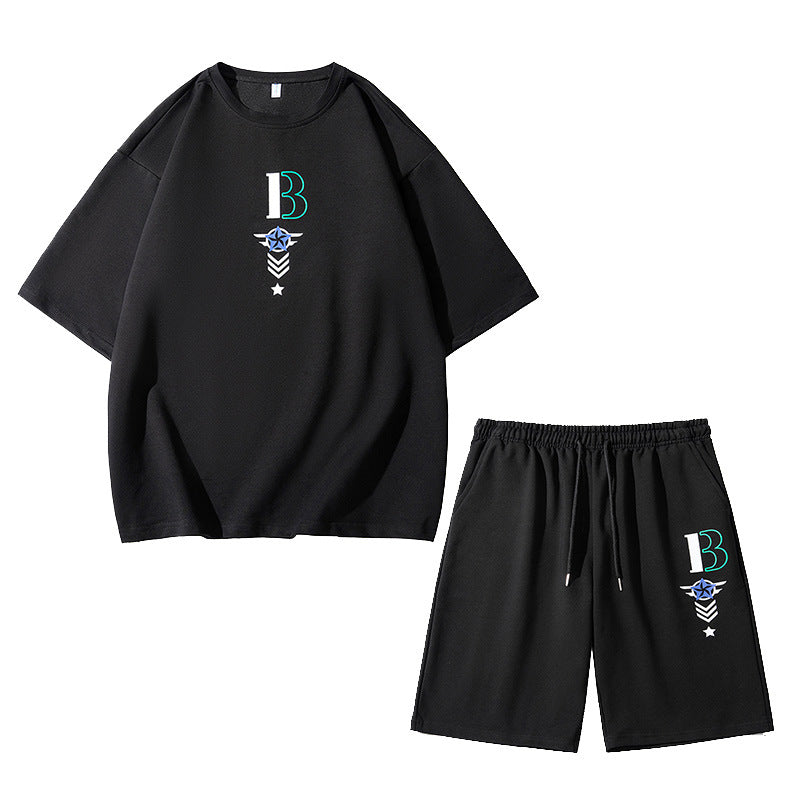 Nasa Tracksuit Men's Summer Short Sleeve T-shirt Two-Piece Half Sleeve round Neck Top Youth Casual